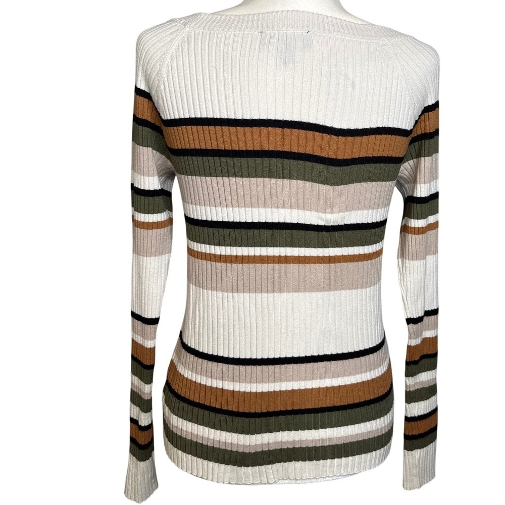 EXPRESS Women's Striped Ribbed Boat Neck Long Sleeve Sweater Top L Casual Career - Picture 3 of 10
